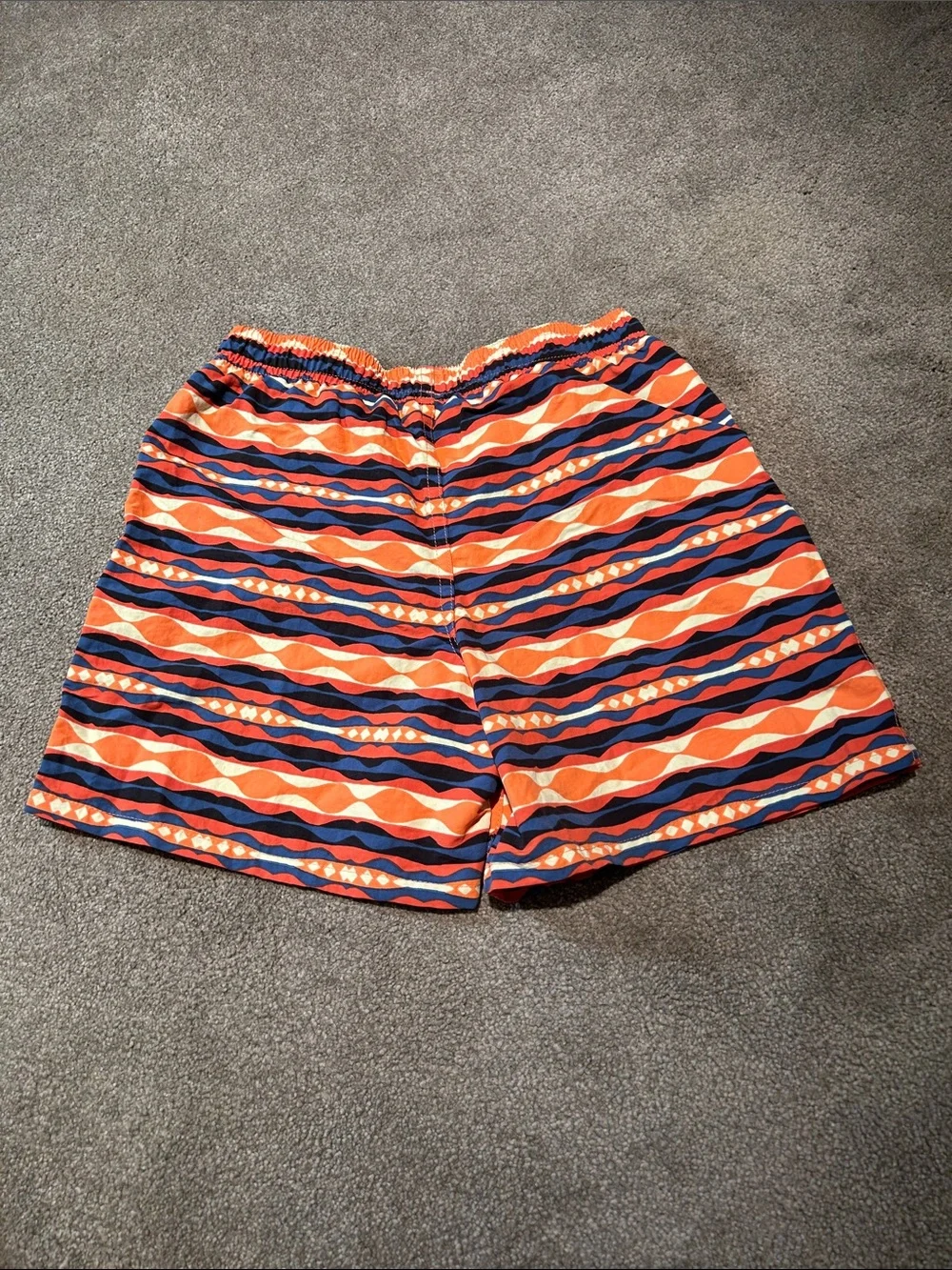 Patagonia Men’s Orange and Navy Wave-Pattern Hybrid Shorts